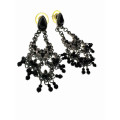 Earrings -  Vintage Silver Tone Gypsy Style Dangly Earrings with Black Beads Cascading - ML2159