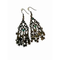 Earrings - Bronze Tone Dangle Earrings with Cascading Stars and Jade Rhinestones - ML2160