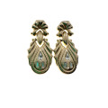 Earrings - Gold Tone Dangle Earrings with 3 Diamantes for Pierced Ears - ML2161