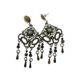 Earrings - Metal Tone Dangle Earrings with Black and Copper Tone Beads - ML2165