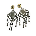 Earrings - Metal Tone Dangle Earrings with Black and Copper Tone Beads - ML2165