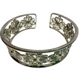 Bracelet - Vintage Silver Tone Filigree Cuff Bracelet - Flower Design - ML2168