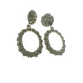 Earrings - Silver Tone Textured Oval Glitter Design Earrings for Pierced Ears - ML2169
