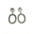 Earrings - Silver Tone Textured Oval Glitter Design Earrings for Pierced Ears - ML2169