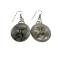 Earrings - Vintage Moon Face Earrings. Double Sided (Happy and Angry) Silver Tone - ML2186