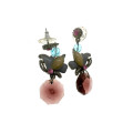 Earrings - Vintage Silver Tone Earrings. Butterfly. Purple Plastic Stone and Pink Stone - ML2188