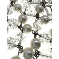 Necklace - Vintage Silver Tone Necklace with Clear Beads and Faux Pearl Beads - ML2207