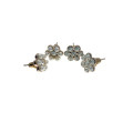 Earrings - Vintage Silver Tone Flower Earrings Set of 2 Diamantes and Pearly Beads - ML2212