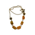 Necklace -  Vintage Gold Tone Beaded Necklace with TBar Clasp - ML2221