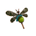 Brooch - Vintage Copper Tone Dragonfly, Green & Copper Wings. Turquoise Stones & Green Stone - ML...