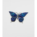Brooch - Vintage Silver Tone Butterfly Brooch with Blue Enamel Design - ML2263