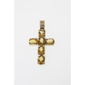 Pendant - Vintage 9ct Gold Cross Pendant with 6 x Citrine Gemstones - ML2273