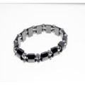 Bracelet - Vintage Hematite Bracelet with Silver Tone Roses in Between - ML2295
