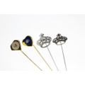 Lapel Pins - Vintage 2x Gold Tone with Diamantes, 2x Silver Tone Crown with Diamantes - ML2299