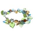 Bracelet - Silver Tone Playful Multi-Coloured Beaded Bracelet. Green, Blue & Brown Beads - ML3123