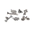 Charms - Silver Tone pack of 7 Charms. Bicycle, Elephant, Sun, Shoes, Bone, Key & Trumpet - ML3129