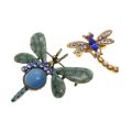 Brooch - 2 x Gold Tone Intricate Detailed Dragonfly Brooches. Blue & Clear Diamantes - ML3136