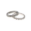 Ring - 2 x Silver Tone Dainty Detailed Bands. One Textured & Other Surrounded by Diamantes - ML3137