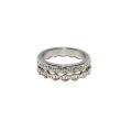 Ring - 2 x Silver Tone Dainty Detailed Bands. One Textured & Other Surrounded by Diamantes - ML3137