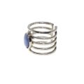 Ring - Silver Tone 5 Strand Wide Band with Milky Blue Centre Stone - ML3139