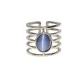Ring - Silver Tone 5 Strand Wide Band with Milky Blue Centre Stone - ML3139