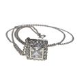 Necklace - Silver Tone Chain with Gorgeous Diamante filled Square Pendant. Square Diamante - ML3140