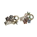 Earrings - Gold Tone Intricate Posy of Flowers in a Woven Basket Design - ML3146