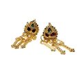 Earrings - Gold Toned South Indian tops. Ethnic Wedding Stud Earrings. Green & Red Enamel - ML3180