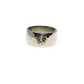 Ring - Silver Tone Chunky Band with Clear Diamante Centre Stone - ML3197