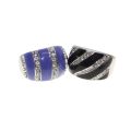 2 x Silver Tone Chunky Bands with Blue & Black Enamel. Small Diamantes - ML3199