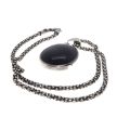 Necklace - 925 Silver Chain. 925 Cabochon Pendant. Black Centre Stone. - ML3203