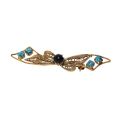 Brooch - Vintage Gold Tone Bow Design Brooch Centre bead black 4 x Turquoise Colour Beads - ML3211