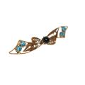 Brooch - Vintage Gold Tone Bow Design Brooch Centre bead black 4 x Turquoise Colour Beads - ML3211