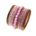 Bracelet - Copper Tone Borders Tubular pink beads Two rows copper Pink Sead Beads in Centre - ML3220