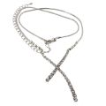 Necklace - Silver Tone Fashion Statement Necklace. Diamante Criss Cross Centre Piece - ML3233