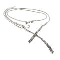 Necklace - Silver Tone Fashion Statement Necklace. Diamante Criss Cross Centre Piece - ML3233