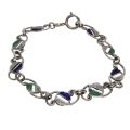 Bracelet - Silver Tone Link Bracelet with Blue & Green on Round Rings - ML3289