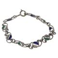 Bracelet - Silver Tone Link Bracelet with Blue & Green on Round Rings - ML3289