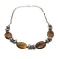 Necklace - Silver Tone Chain Vintage. Tigers Eye Stones with Silver Metal Beads - ML3303