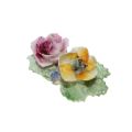 Brooch - Gold Tone Vintage Delicate Porcelain Roses with Leaves - ML3308