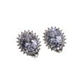 Earrings - Silver Tone Clip On Earrings. Large Clear Centre Stone with Diamantes - ML3316