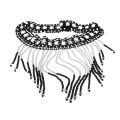 Necklace - Xhoxa Beaded Necklace. Black & White Beads. Long Tassels in centre - ML3327