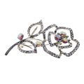Brooch - Silver Tone Beautiful Rose Shape Surrounded by Diamantes. 5 Clear Pink Rhinestones - ML3340