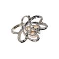 Brooch - Silver Tone Delicate Flower Shape Design. 3 Faux Pearls, 3 Diamantes - ML3342