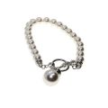 Bracelet - Silver Tone Vintage Faux Pearl Bracelet. T-Bar Clasp - ML3343