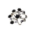 Brooch - Silver Tone Delicate Flower Brooch. 5 Black Rhinestones. 5 Clear Diamantes - ML3346