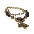 Necklace - Gold Tone Vintage Beaded Necklace. Centre Large Piece. Gold Tone Tassles - ML3353