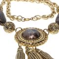 Necklace - Gold Tone Vintage Beaded Necklace. Centre Large Piece. Gold Tone Tassles - ML3353