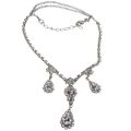 Necklace - Silver Tone Choker. Rhinestones with hanging Pearldrop shape Rhinestones - ML3375