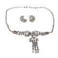 Necklace - Silver Tone Faux Diamond Necklace with matching Earrings - ML3377